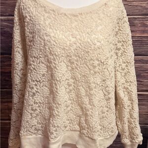 Free People Cream Textured Cotton Lace Sweater